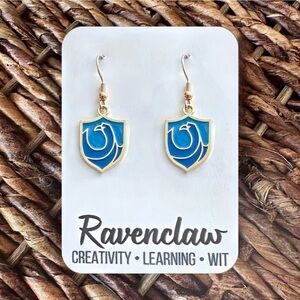 New Handmade Gold-Tone "Modern Ravenclaw Crest" Dangle Earrings